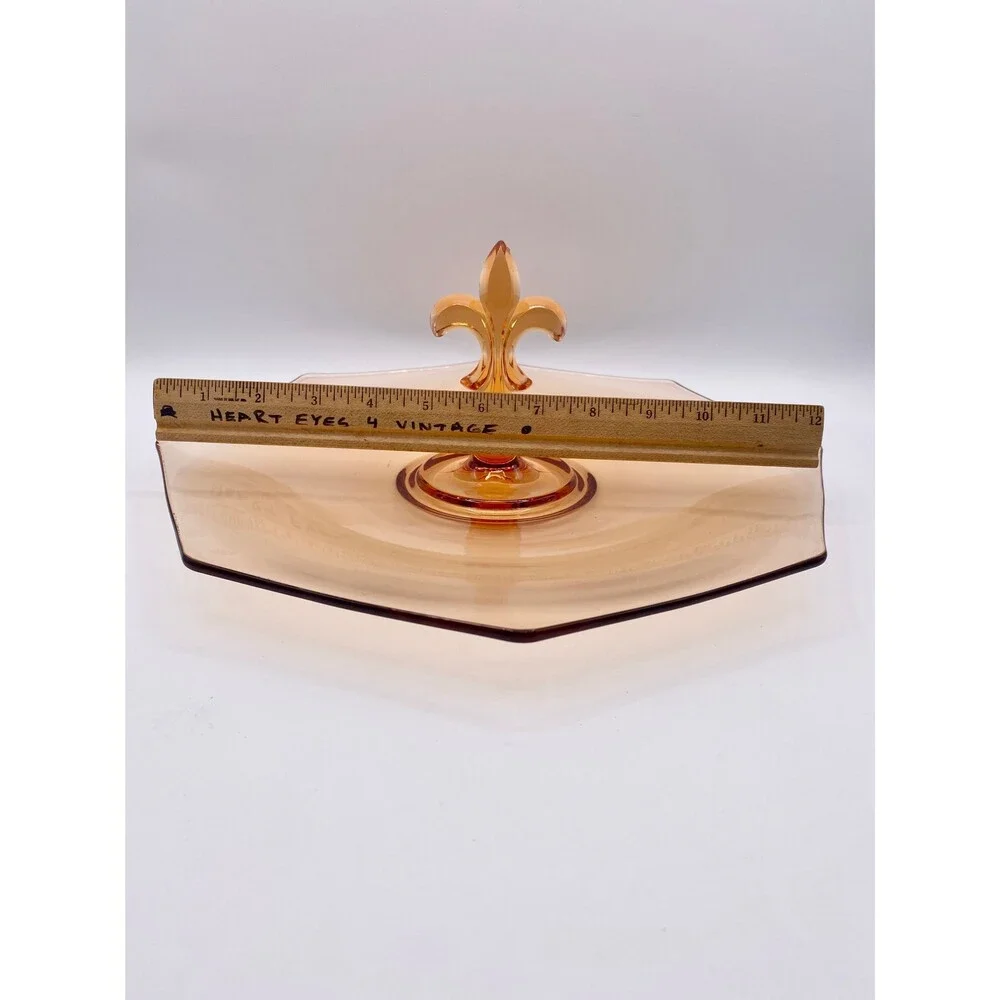 Fostoria Pioneer Amber Glass Serving Dish: Fleur de Lis Handle, Octagon 12”